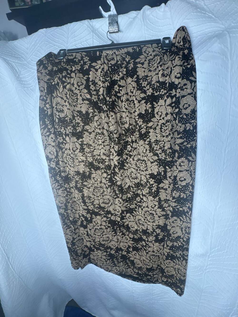 Black and Gold Metallic Floral Jacquard Midi Skirt